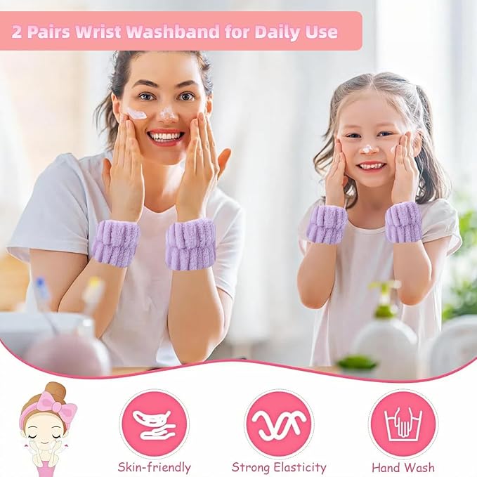 2 Pairs Wrist Washband for Women Washing Face, Wrist Spa Washband Absorbent Wristbands, Prevent Liquids from Spilling Down Your Arms
