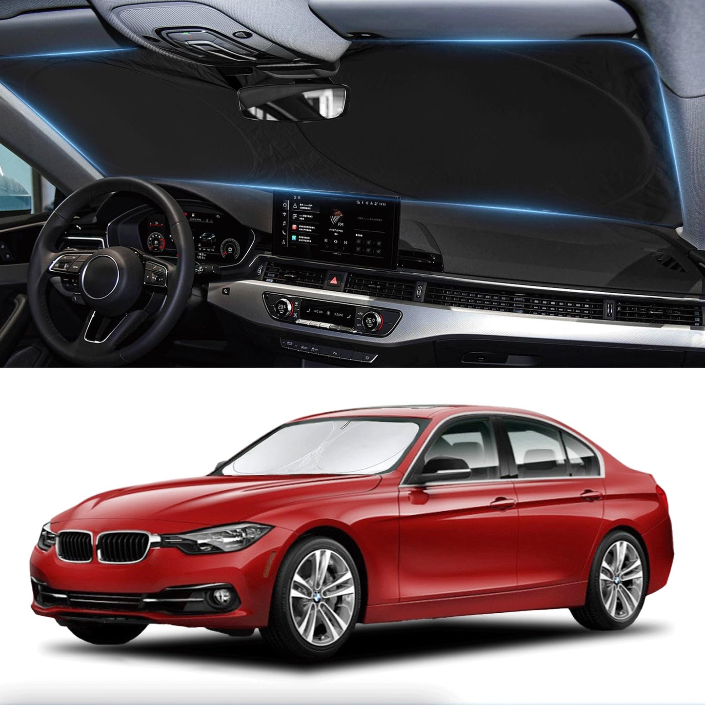 for 3 Series Windshield Sun Shade Sunshade Fits BMW 2013-2018 3 Series/ F30/ F31/ F80/ M3 for BMW 328i 335i 320i 330i 325i Windshield Cover Window Shield Protector Sun Visor Car Accessories