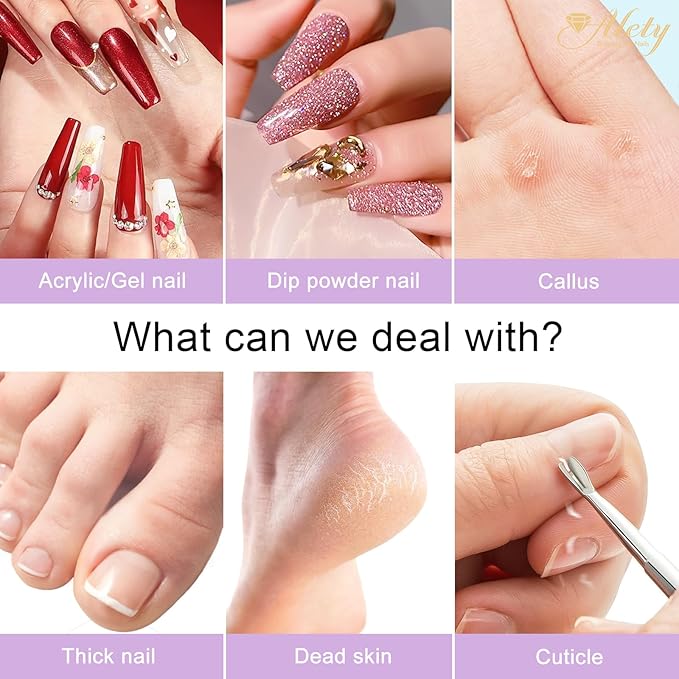 Electric Nail Drill Kit, Portable File for Acrylic Gel Nails, Professional Machine Efile Manicure Pedicure Tools with Iridescent Bits Home Salon Use, Pink