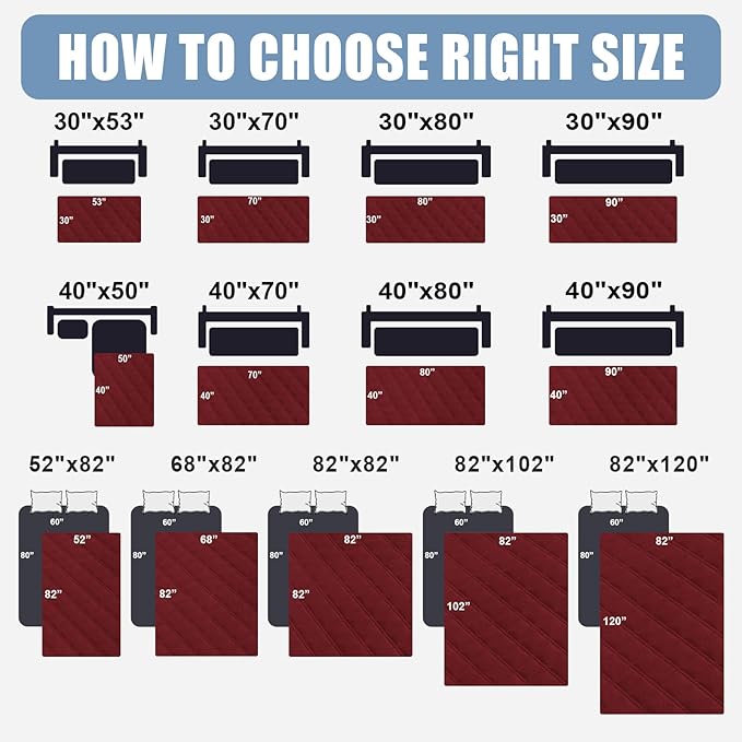 Smiry Waterproof Dog Bed Cover Pet Blanket, Soft Washable Dog Blanket for Furniture Bed Couch Sofa Reversible, Checkered (68"x82", Wine Red/Wine Red)
