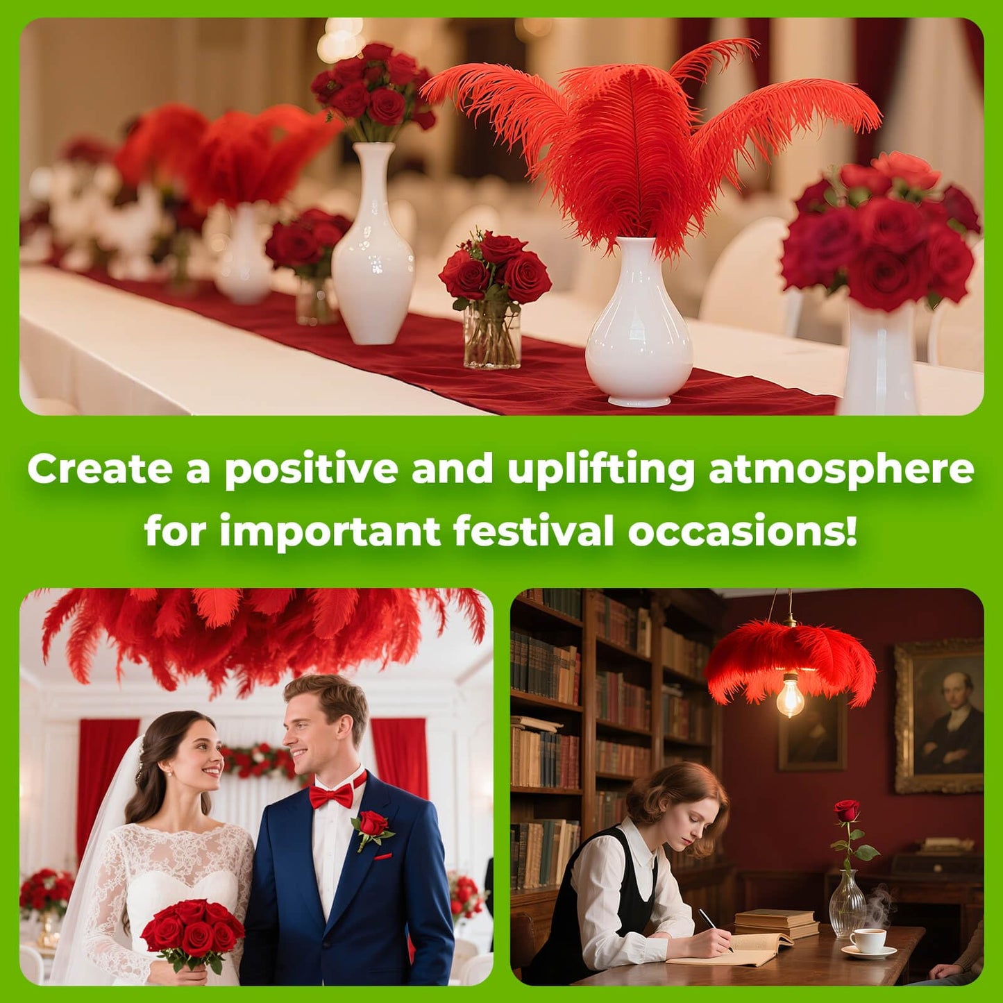 Piokio 20 pcs Natural Red Ostrich Feathers 12-14 inch(30-35 cm) Bulk for Wedding Party Centerpieces and DIY Clothes Decoration, Gatsby Decorations