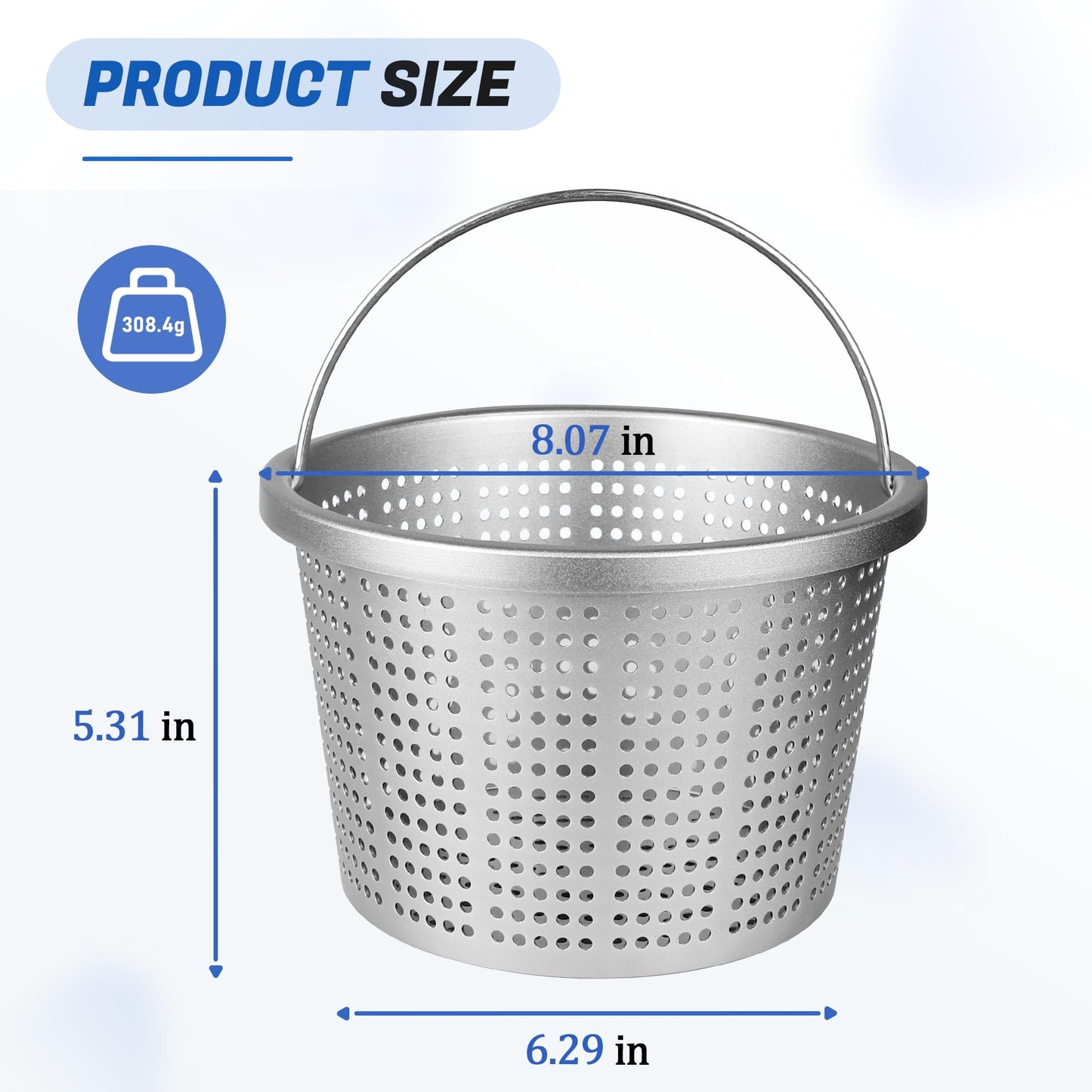 BOUYAO 8" Inground Pool Skimmer Basket - Upgrade Aluminum Strainer Basket with Handle | for Pentair U-3, Hayward SP1070 | Direct Replacement 08650-0007 & SPX1070E Universal Filter Baskets