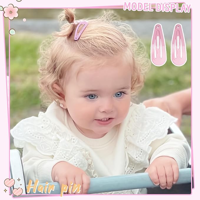 1Inch Pink Snap Hair Clips, 60Pcs Small Clips for Little Girls, Baby Infant 3cm Candy Color Hair Clips Barrettes for Toddlers Hair Accessories