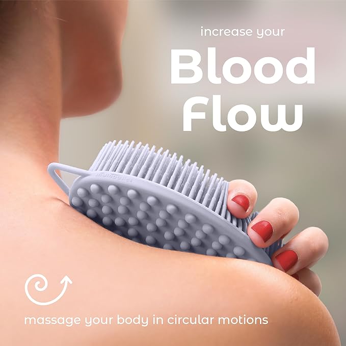 MainBasics Silicone Body Scrubber Dual-Sided Shower Loofah and Massaging Nodes (Frosted Sky, Massage)