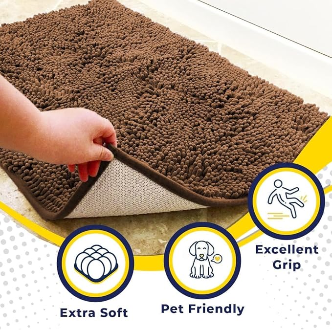 Muddy Mat® | Super Absorbent Door Mat Indoor, Microfiber Quick Dry Chenille Entryway Rug, Non-Slip Front Door Mat, Indoor Mats for Entryway, Machine Washable Pet Rug, Brown 24"x36"