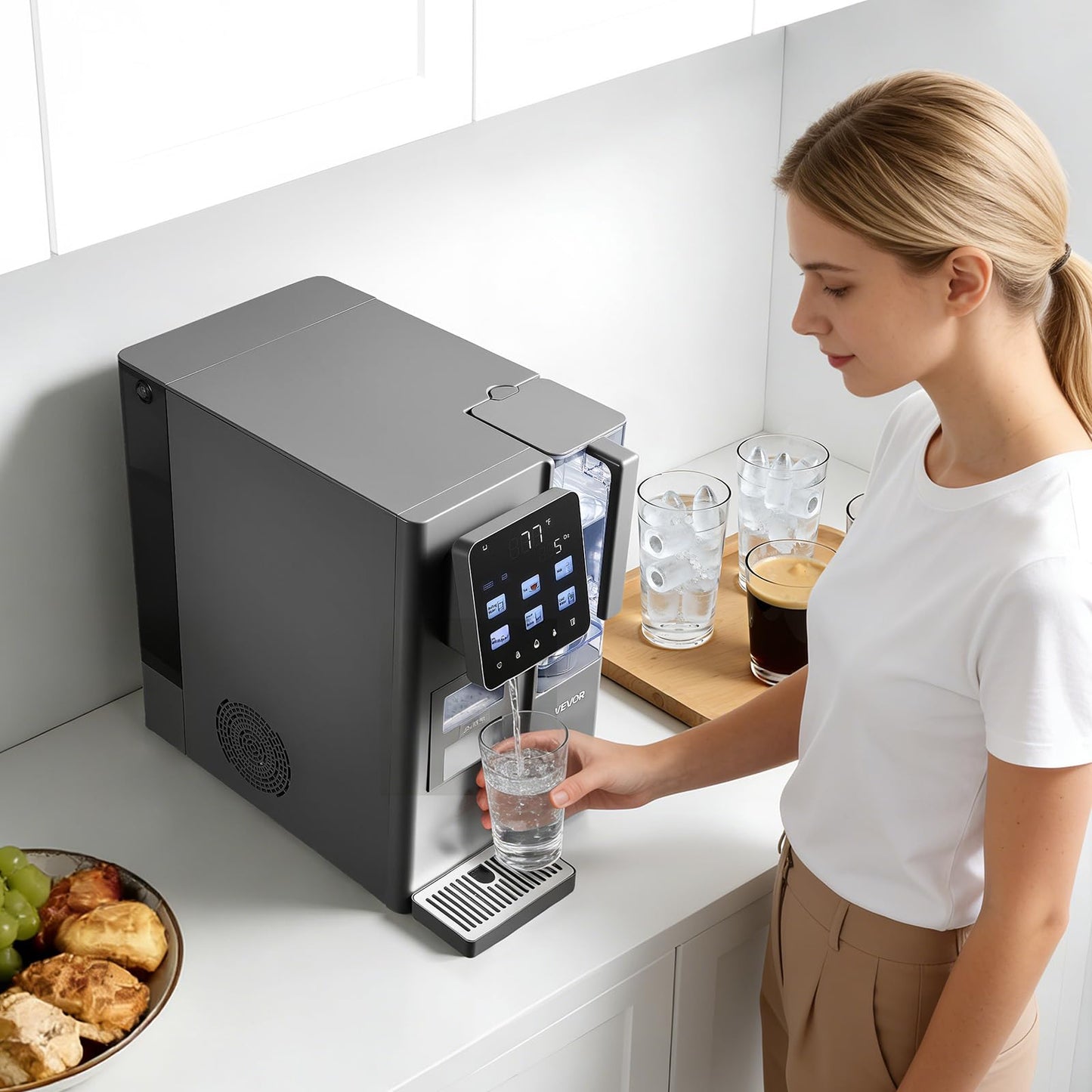 VEVOR Water Dispenser with Ice Maker, 3-in-1 Countertop Water Dispenser, 35 LBS/24H, 12 Cubes/7 Min Fast Ice Making with 4 LBS Storage, Bullet/Crushed ICES & Cold-Water (100 LBS/24H)