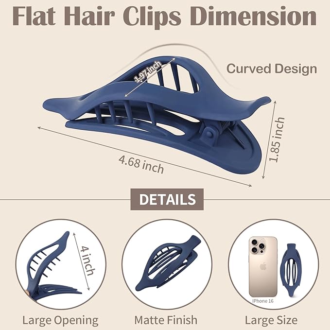 9 Pack Flat Hair Clips for Women, Matte Claw Clips for Thick & Thin Hair, Suitable for Driving (Taupe,Gray,Blue)