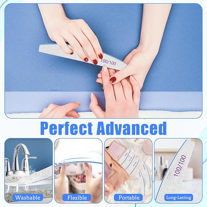 BLESWIN Nail Files 100/100 Grit, 25 Pcs Professional Double Sided Emery Board, Reusable Washable Coarse Tool for Acrylic & Gel Nails, Home Salon Application