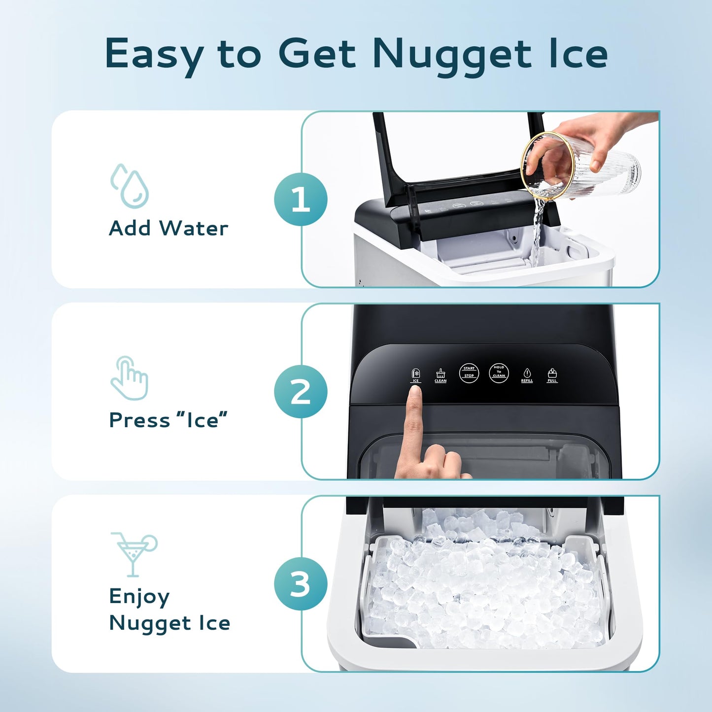 EUHOMY Nugget Ice Maker Countertop, Ready in 8 Mins, Self-Cleaning, 34lbs/24H Portable Ice Maker Machine with Ice Scoop & Basket, Sonic Ice Makers with Chewable Pellet Ice for Home/Party/RV/Camping