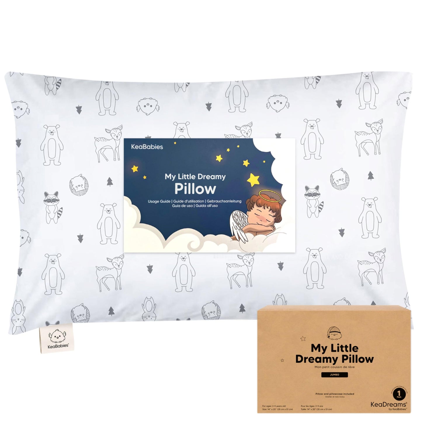 KeaBabies Toddler Pillow with Pillowcase, Jumbo 14X20 - Soft Organic Cotton Toddler Pillows for Sleeping - Machine Washable - Perfect for Travel, Toddler Bed Set(KeaFriends)