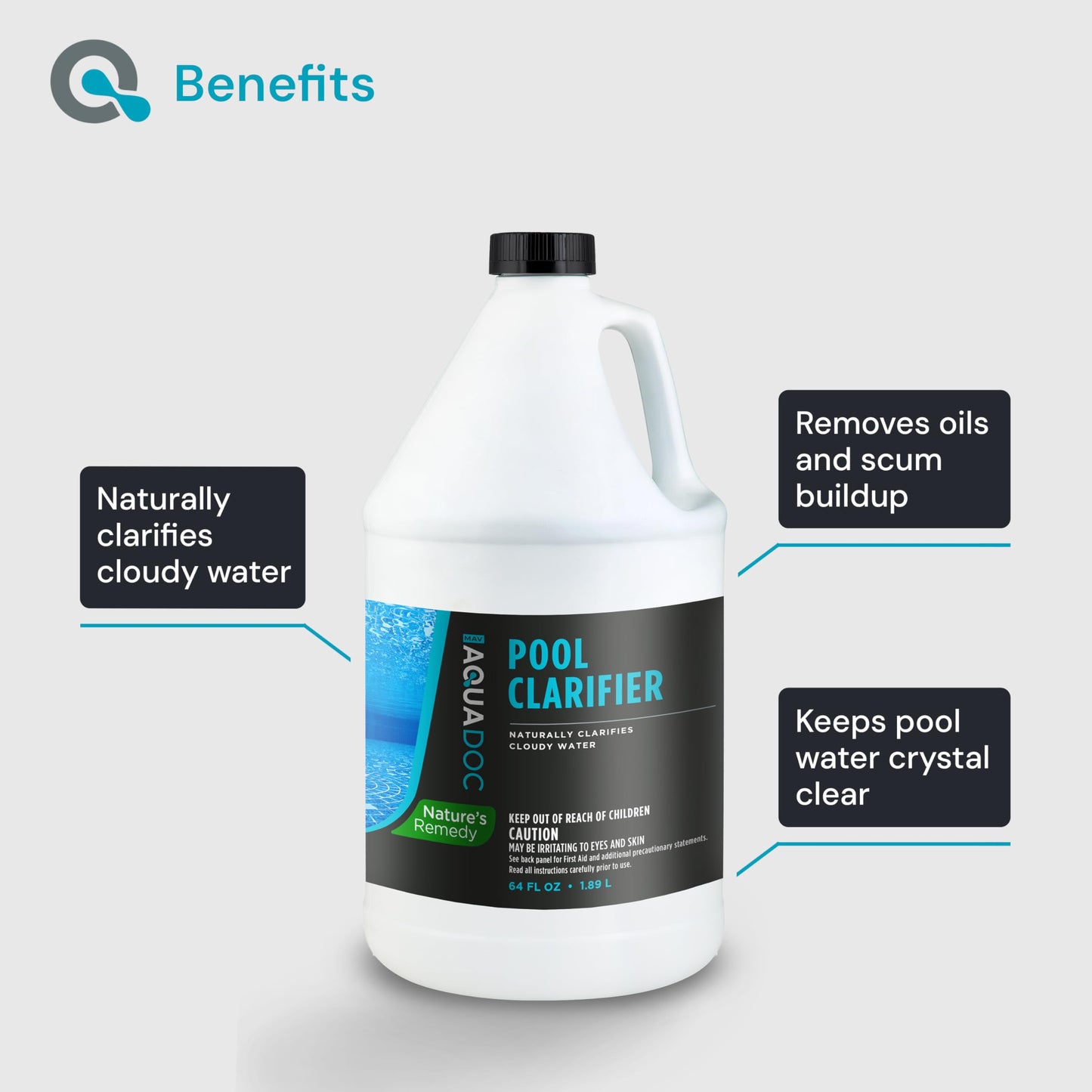 AquaDoc Natural Pool Water Clarifier - 64oz - Helps Clear Cloudy Pool Water for Inground & Above Ground Pools