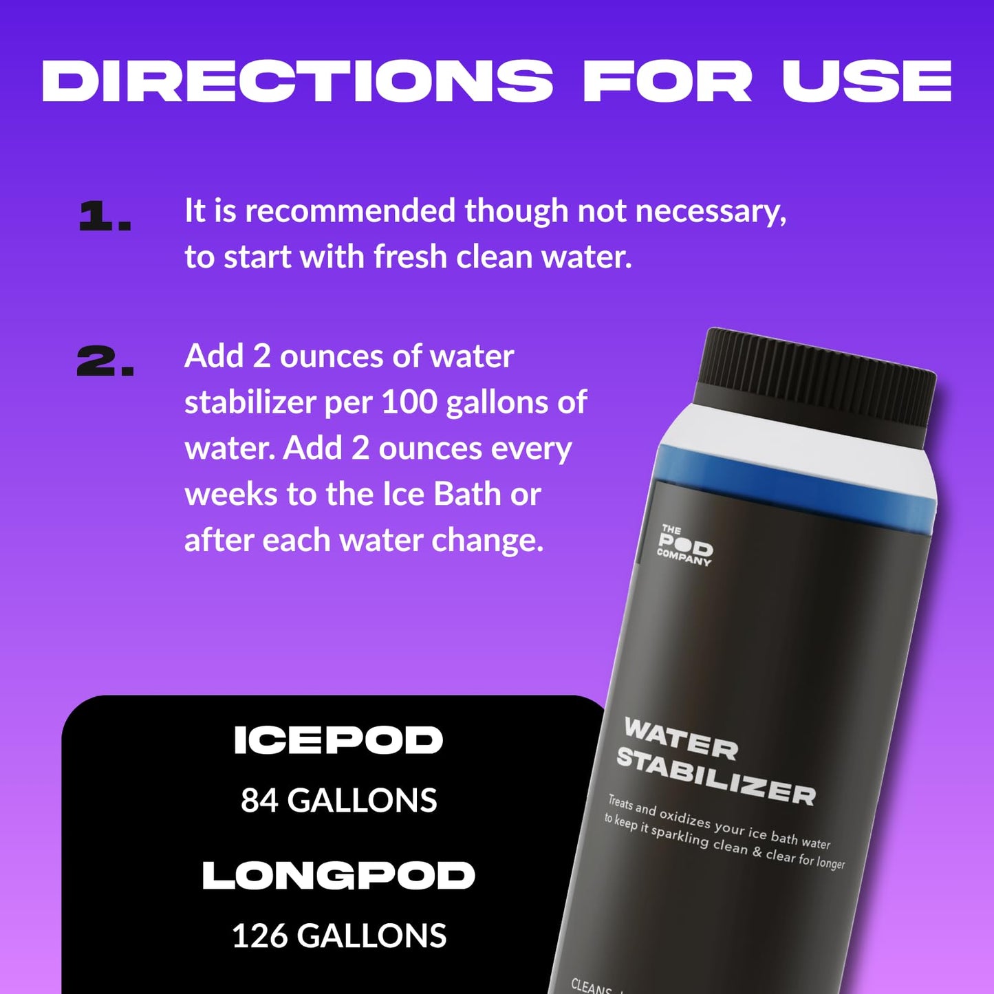 Water Stabilizer – Chlorine-Free Water Treatment for Ice Pod & Long Pod – Maintains Clean, Balanced Water for Weeks – 8 oz. Bottle (1-Month Supply) - The Pod Company