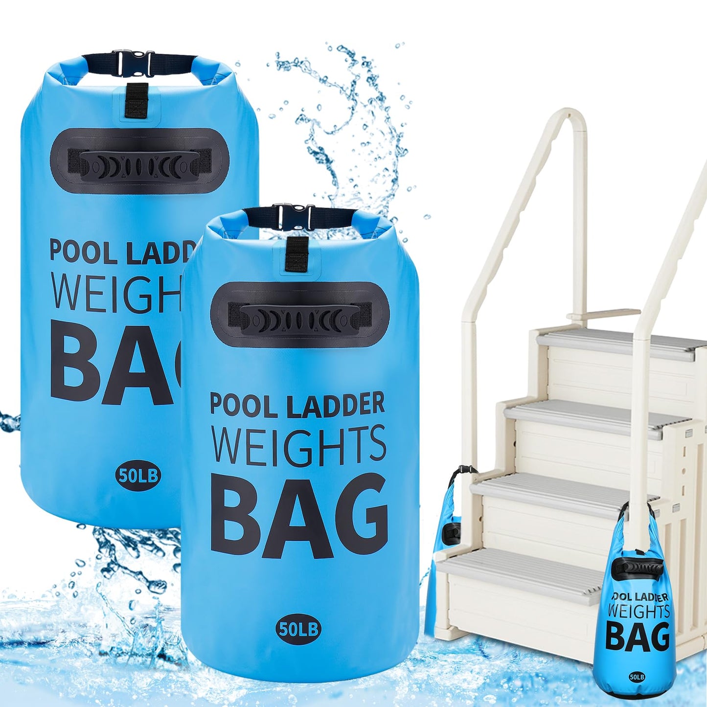 Heavy Duty Pool Ladder Weights - 50lbs Sand Fillable Universal Sand Bags Step Anchors, 500D PVC Waterproof Tear-Resistance Foldable Sandbags for Above Ground Swimming Pools Stair Entry Systems, 2 Pack