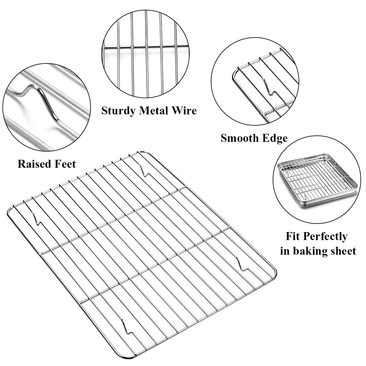 Wildone Baking Sheet with Rack Set [2 Sheets + 2 Racks], Stainless Steel Cookie Pan baking Tray with Cooling Rack, Size 12 x 10 x 1 Inch, Non Toxic & Heavy Duty & Easy Clean