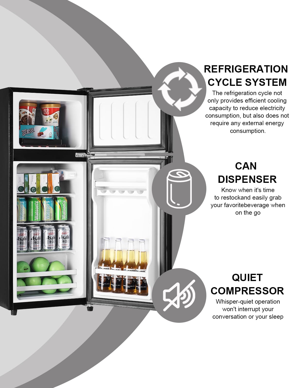 KRIB BLING Refrigerator with Freezer 3.8 Cu.Ft with 7 Level Adjustable Thermostat Control 2 Door Lock Fresh Energy Saving Top-Freezer Compact Refrigerator Black