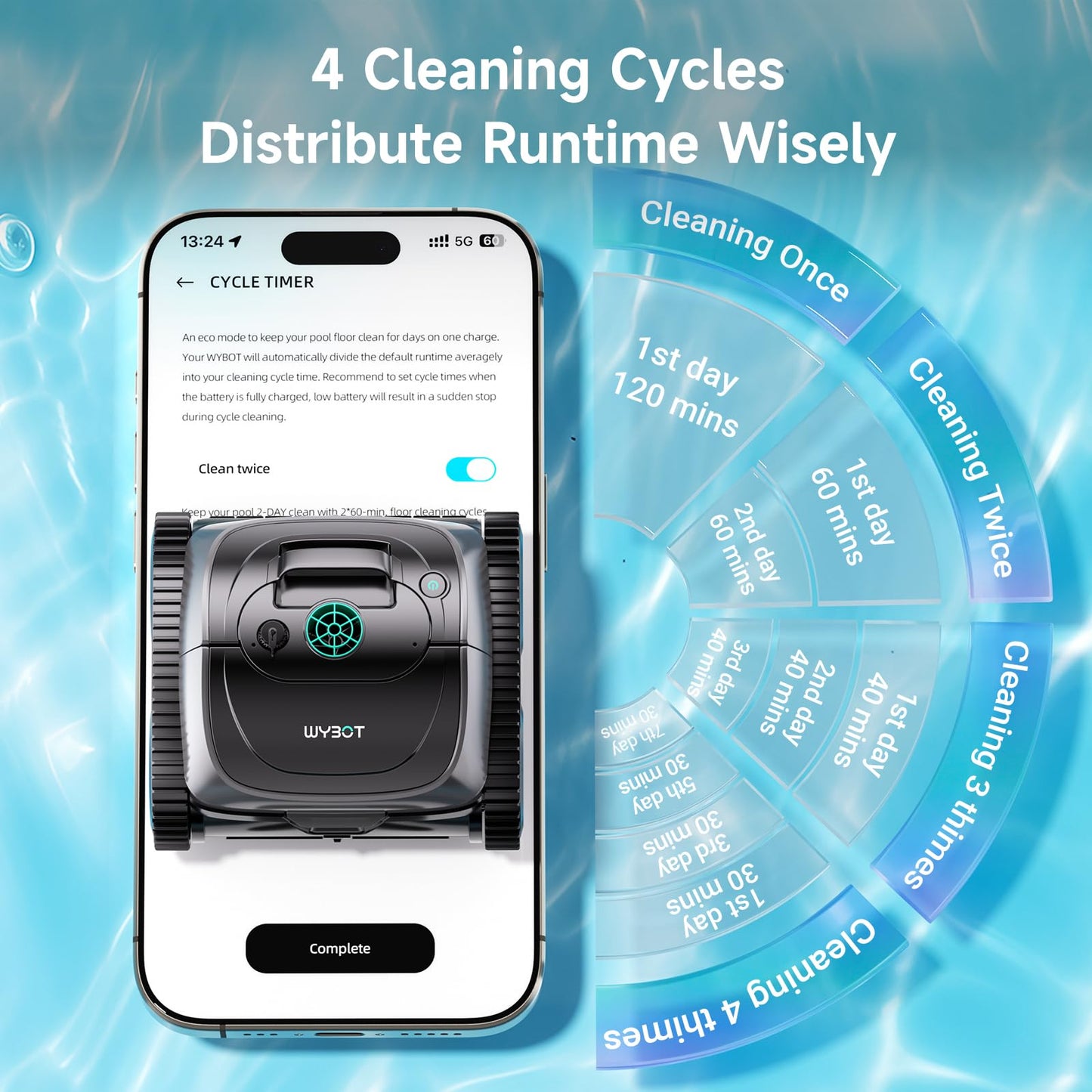 WYBOT C1 Cordless Robotic Pool Vacuum for Inground Pools, Above Ground Pool Cleaner 4-in-1 Wall & Waterline Cleaning Up to 1,614sq.ft, 150mins Smart Navigation, App Support