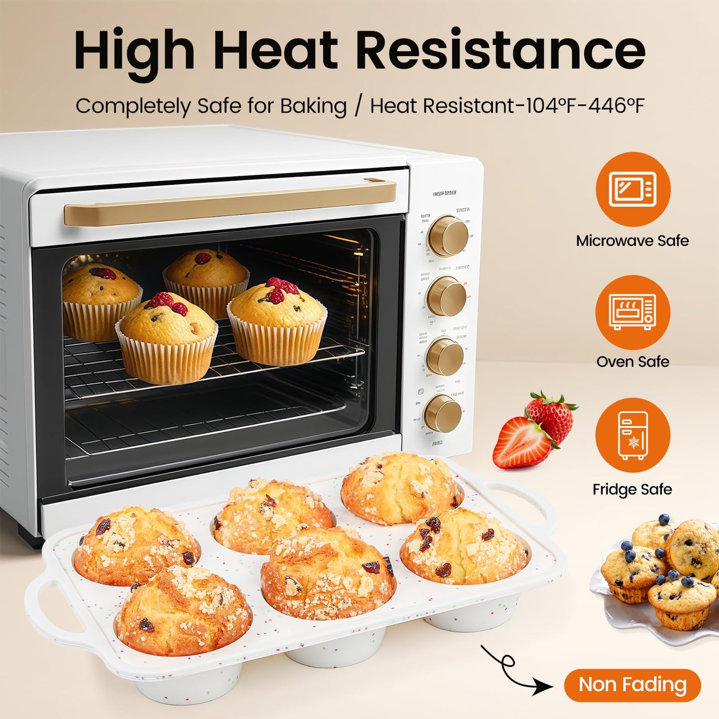 Fimary Silicone Jumbo Muffin Pan with Metal Frame, Non Stick Food Grade Silicone Large Muffin Pan Set of 2, with Handles 6 Cup,BPA-Free and Dishwasher Safe, Jumbo Cupcake Pans