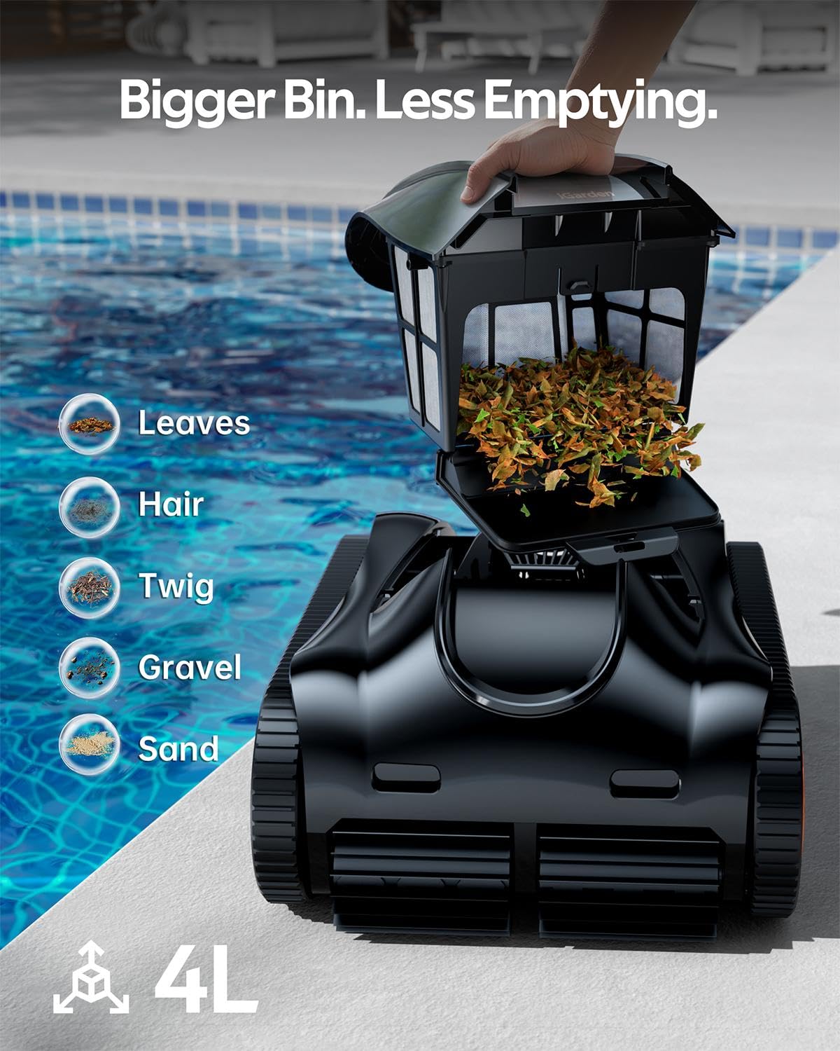 iGarden Robotic Pool Cleaner K Series, Cordless Pool Vacuum Robot for Inground & Above Ground Pools, Smart Navigation, Touchscreen, Self-Parking, Cleans Floor, Wall & Waterline, 220 Min