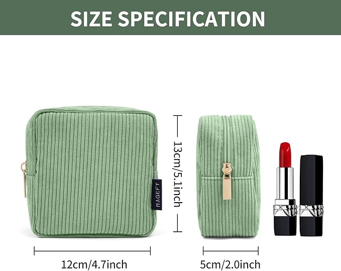MAGEFY Small Makeup Bag for Purse Mini Cosmetics Bag Corduroy Cute Cosmetic Pouch for Women with Slip-in Pockets
