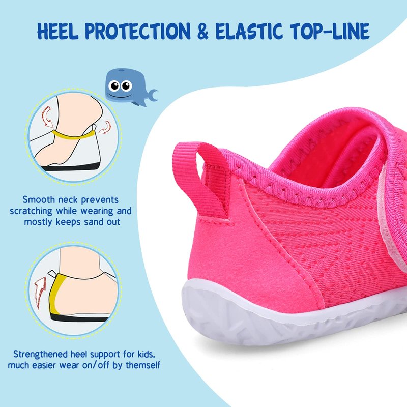 LeIsfIt Boys Girls Water Shoes Kids Aqua Socks Toddler Quick-Dry Swimming Shoes Non-Slip Summer Shoe for Beach Pool Surf, Dark Pink, 8 Toddler