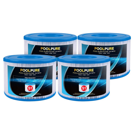 POOLPURE Hot Tub Filter, 29001E, Type S1 PureSpa Filter, 11692 Spa Filter, Easy Set Pool Cartridges Replacements for Various PureSpa Swimming Pool Pump, 4.2 x 2.8 Inches, 4 Pack