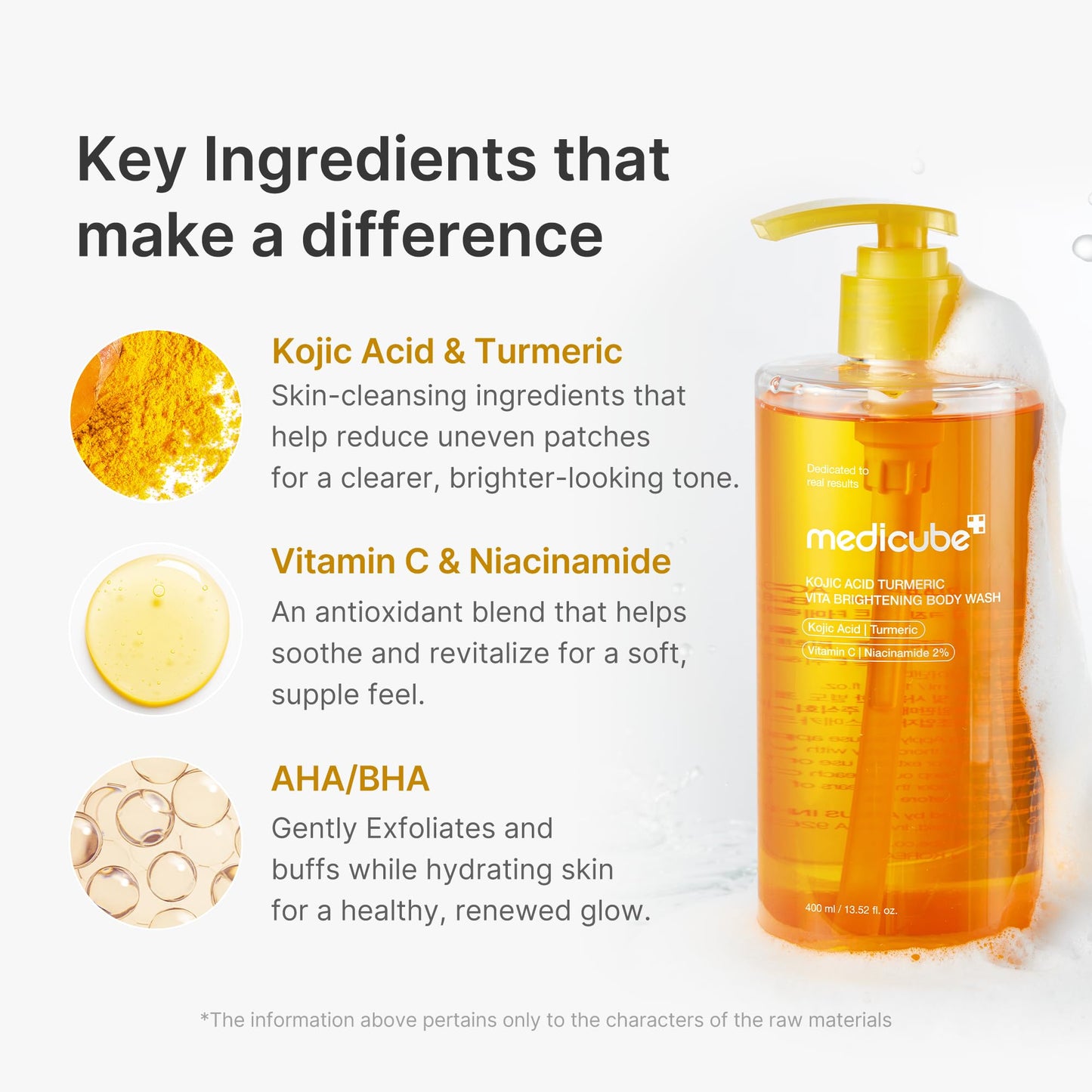 medicube Kojic Acid Turmeric Brightening Body Wash | Gentle Shower Gel for Uneven Skin | Niacinamide, Vitamin C, AHA/BHA | Deep Cleansing, Hydrating Formula | Easy and Effective, 13.52 fl.oz