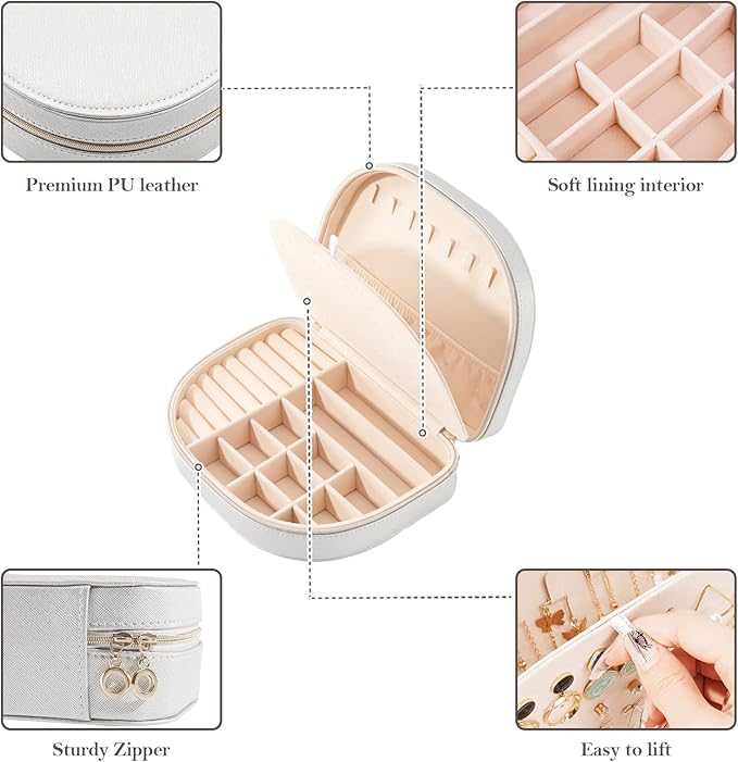 ProCase Travel Size Jewelry Box, Large Portable Seashell-Shaped Jewelry Case, 2 Layer Jewelry Organizer in PU Leather for Women -Silver