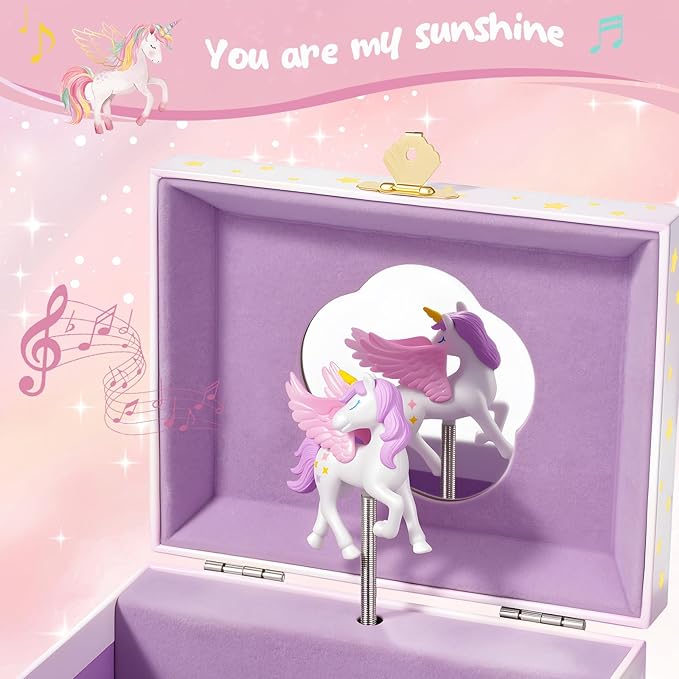 ProCase Unicorn Jewelry Box for Girls, Kids Musical Jewelry Boxes with Spinning Unicorn Doll, Birthday Christmas Gifts for Little Girls Children Toddler Ages 3 4 5 6 7 8 -Unicorn (Box with Jewelry)