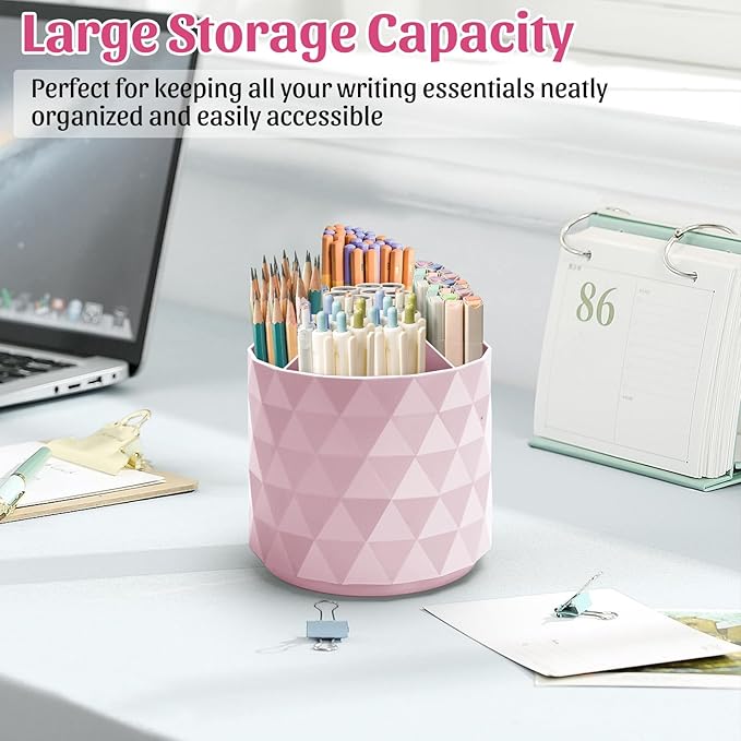 minimaliving Desk Organizer,Sparkling Diamond-like Pen Holder for Desk 360ÃÂ°Rotating Office Accessories,Pencil Cup with 5 Compartments Storage Box Caddy for Office,School,Home,Art Supply(Pink)