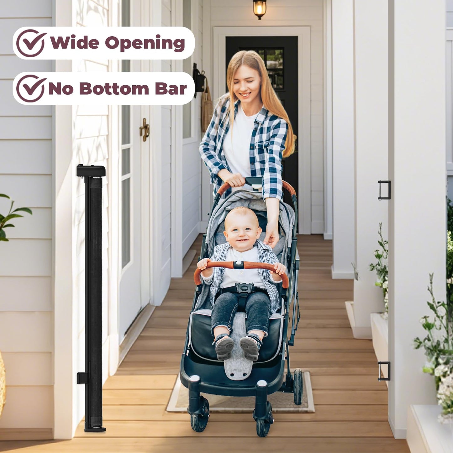 Cideny 42" Extra Tall Retractable Baby Gates for Stairs, 76" Wide Dog Gate Indoor Outdoor for Doorways Deck Kitchen, Long Mesh Safety Gate for Child Toddler, Prevent Pet from Jumping Over, Black