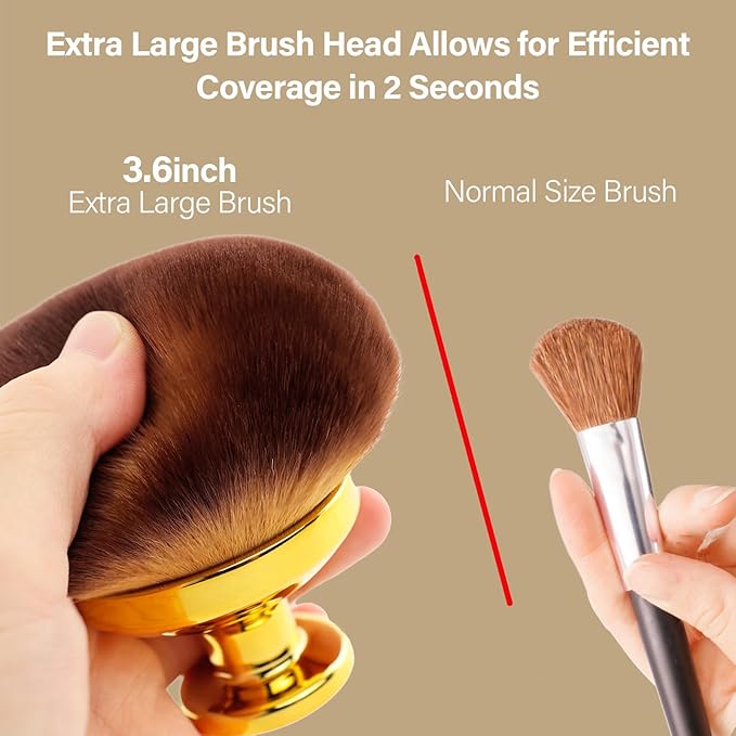 Extra Large Body Makeup Brush For Self Tanner, Leg Makeup &Bronzer Blend,3.6inch Wide-headed Kabuki Brush Provides More Even &Pretty Application, Sunscreen Face& Back Makeup Brush, Wet&Dry Use- Gold