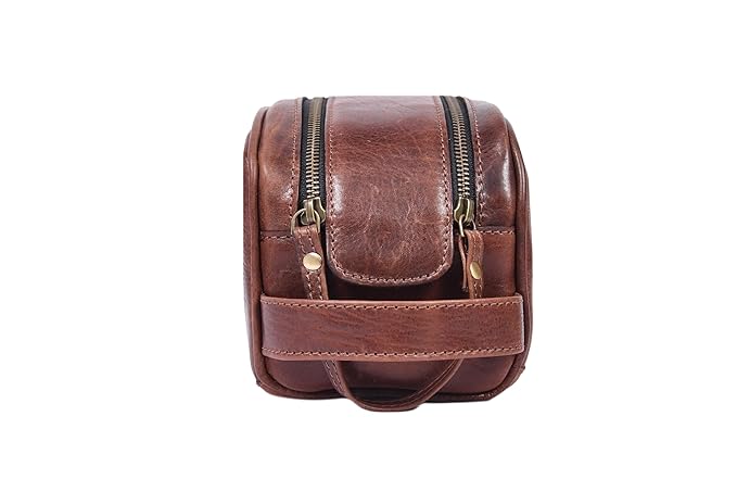 10" Premium Leather Toiletry Travel Pouch With Waterproof Lining | King-Size Handcrafted Vintage Dopp - Kit Gift for Father's Day By Aaron Leather Goods