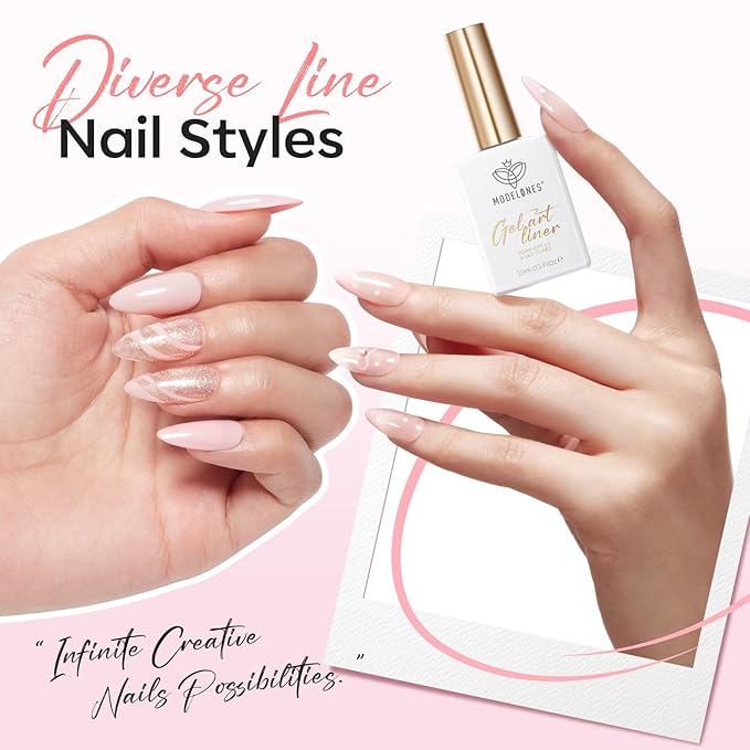 modelones Pink French Tip Liner Gel Polish, 15 ML Light Baby Blush Pastel Color Soft Pale Paint Swirl Nail Art with Fine Line Brush Soak Off U V DIY Home Salon Professional Manicure Gift for Women