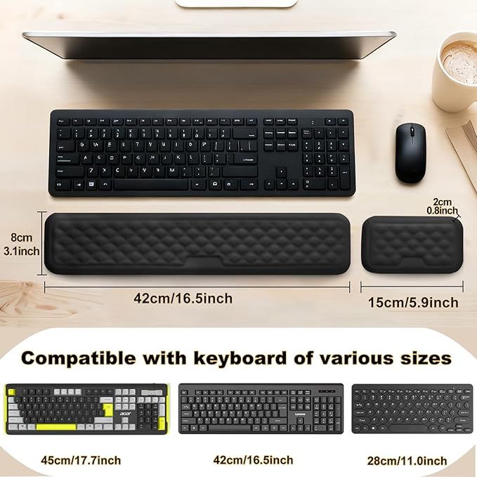 Keyboard Wrist Rest Mouse Wrist Support, Memory Foam Wrist Rest Pad for Computer Laptop, Ergonomic Wrist Cushion Support for Typing Pain Relief, Gaming Home Office, Black
