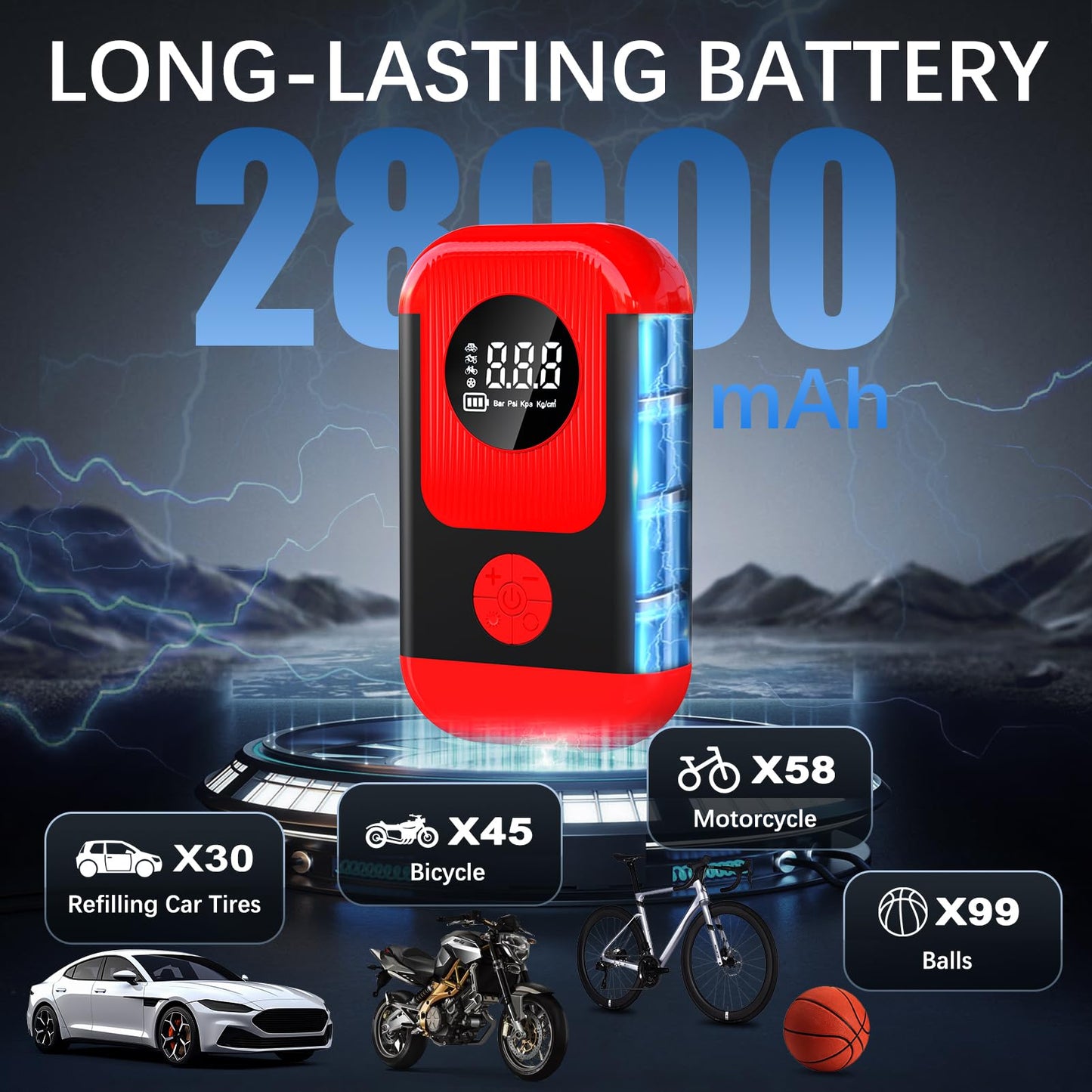 ApexNexus Tire Inflator Portable Air Compressor & Car Jump Starter, Cordless Air Pump with LED Light & Pressure Gauge for Auto,Motorcycles,Bikes,Balls.