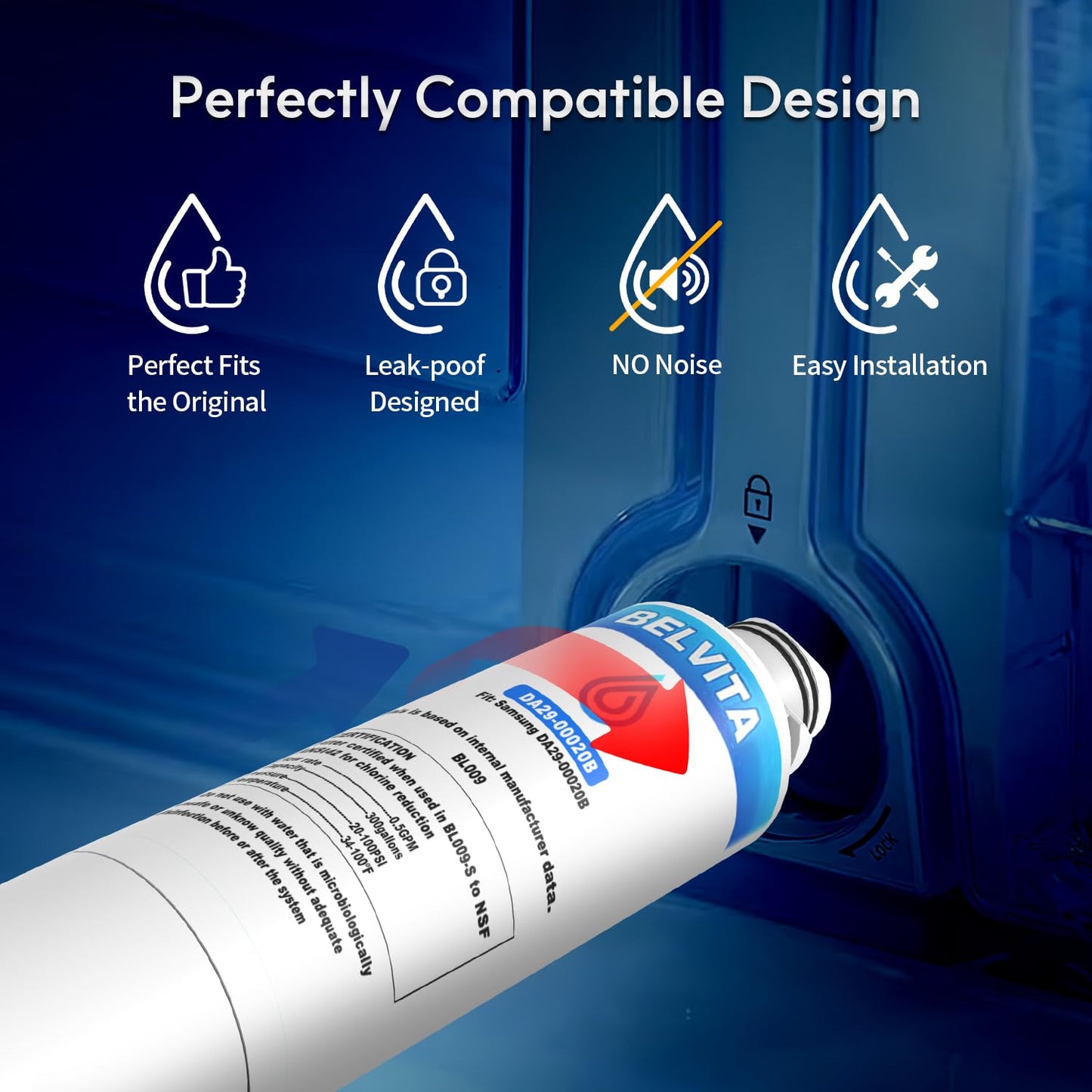 BELVITA Refrigerator Water Filter, Compatible with DA29-00020A/B, DA29-00020B-1，HAF-CIN/EXP, RF28HFEDBSR, RF263BEAESR, RF263TEAESG, RF28HDEDBSR, HAF-CIN, RF4287HARS,RF4267HARS, 3 Pack