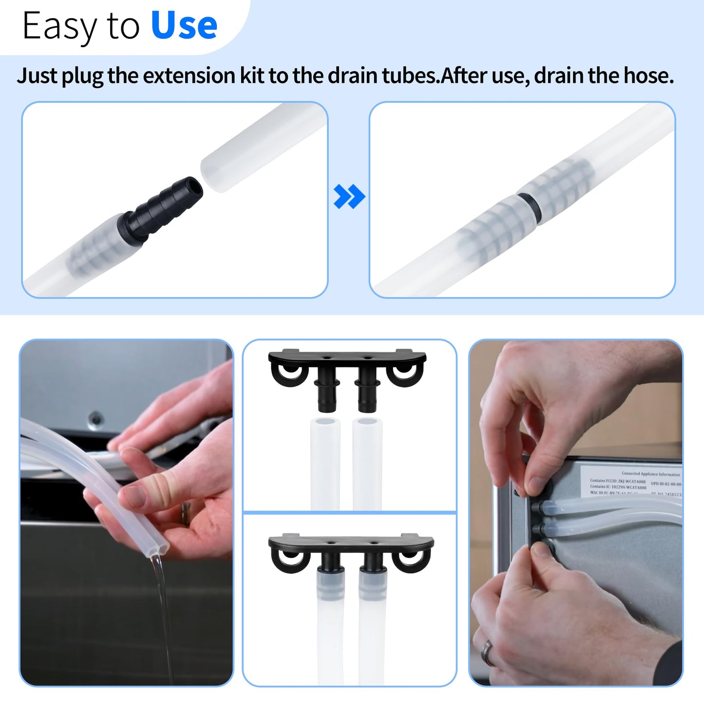 Ice Maker Drain Hose with Plug, Ice Maker Parts Compatible with GE Opal Nugget Ice Maker, 6.22 Feet 1/4'' ID Drain Hoses Extension with Stopper Cap Hanger Holder Clip