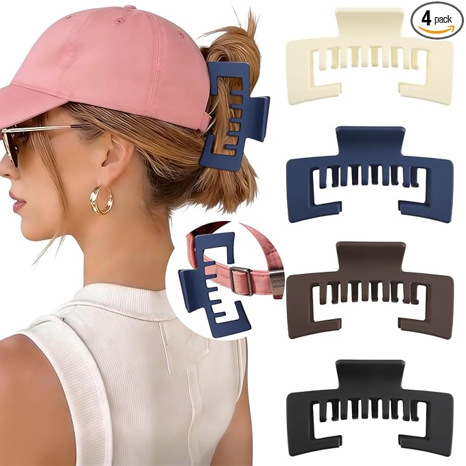 Hat-Friendly Claw Clips for Baseball Caps - 4 Pcs Trucker Hat Hair Clips for Women, Claw Clips for Thick Hair Hat Hairstyles, Gifts Hair Accessories