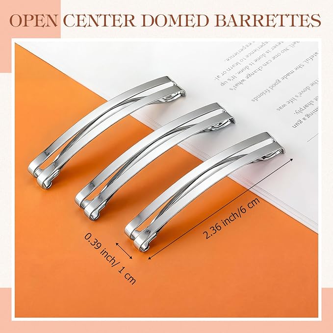 Hotop 30 Pieces Open Center Metal Barrettes Anti-slip Metal Hair Clip for Women, Assorted Colors(Open Center Barrette,Silver)