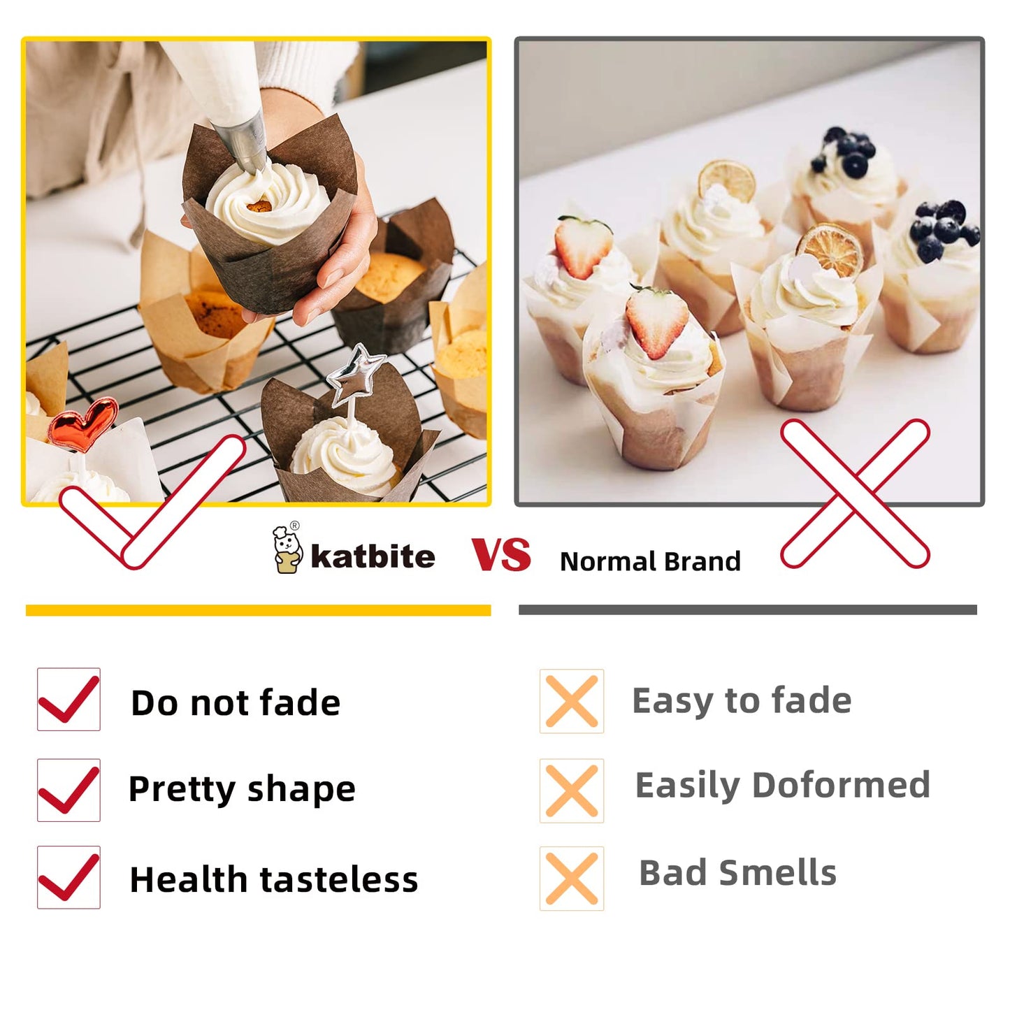 Katbite Tulip Cupcake Liners 200PCS, Muffin Baking Cupcake Liners Holders, Baking Cups, Cupcake Wrapper for Party, Wedding, Birthday, (Coffee)