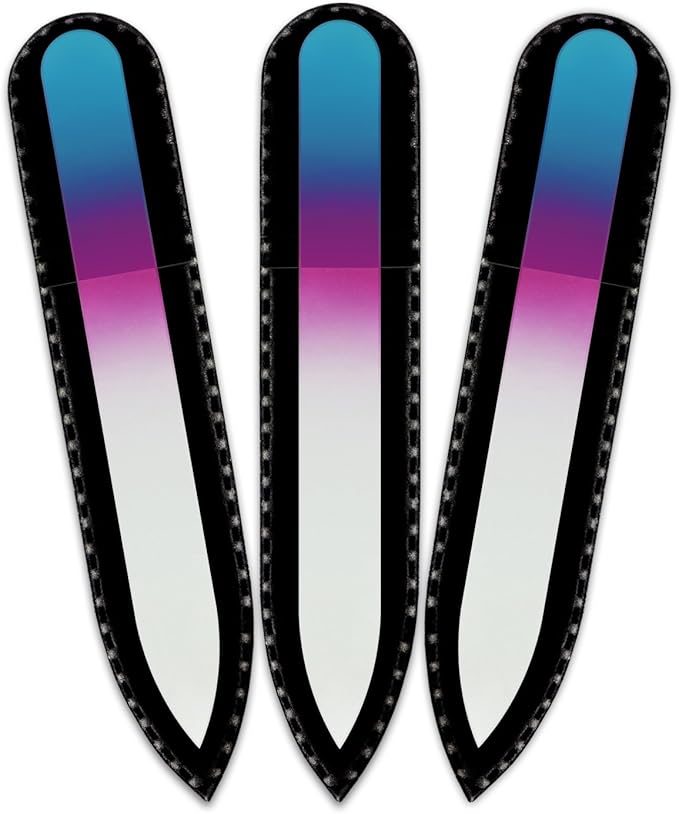 Mont Bleu Rainbow Crystal Nail File in Black Pouch - Small - Purse Size - Czech Tempered Glass - Handmade in Czech Republic - Washable Nail Files