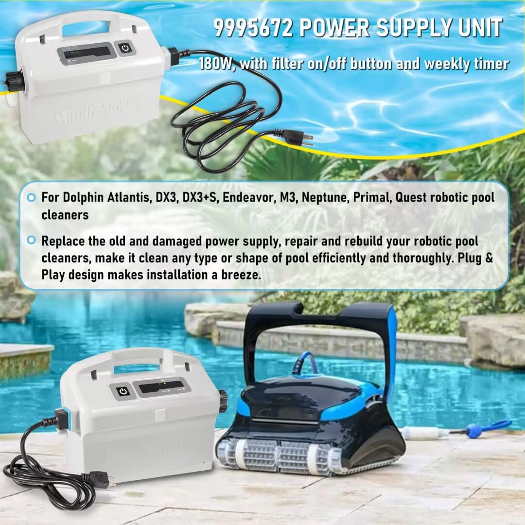 Hihitomorrow 9995672 Assy Power Supply with 58984402L Black Power Cord Replacement Parts Fit for Maytronics Dolphin Atlantis, DX3, Endeavor, Neptune, Primal, Quest Robotic Pool Cleaner