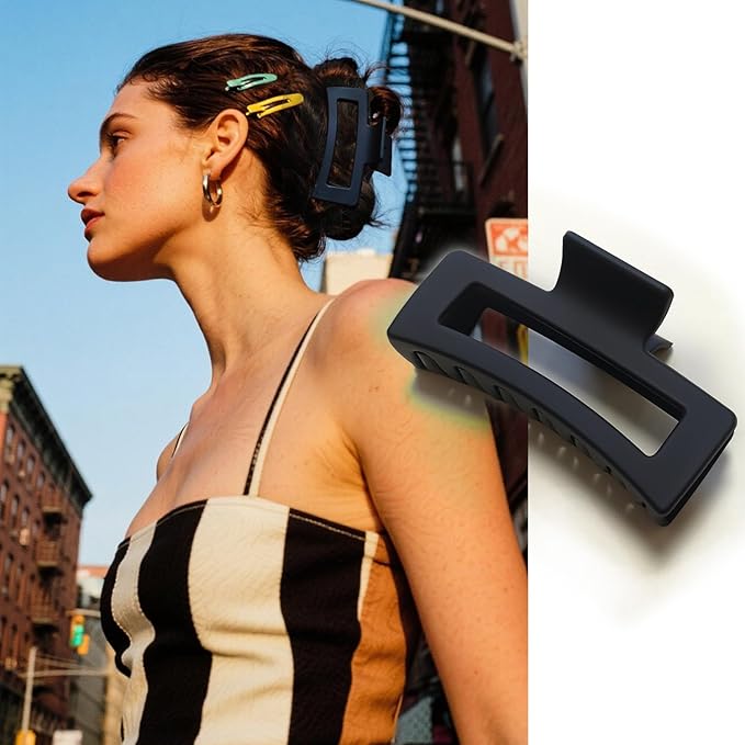 5 Inch Hair Claw Clips Unbreakable Bendable Silicone Big Rectangle Clip for Thick Hair Women, 3 Pack Black