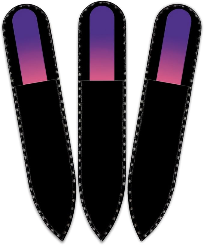 Mont Bleu Rainbow Crystal Nail File in Black Pouch - Small - Purse Size - Czech Tempered Glass - Handmade in Czech Republic - Fingernail Nail File