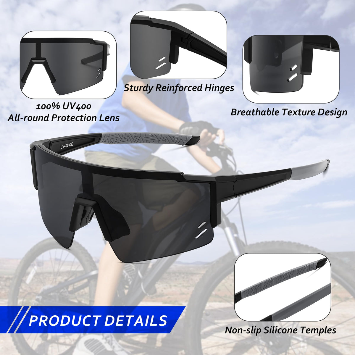 FEISEDY Kids Sunglasses Youth Baseball Sun Glasses, UV400 Sports Teens Cycling Shades for Boys Girls Age 8-16 B0048