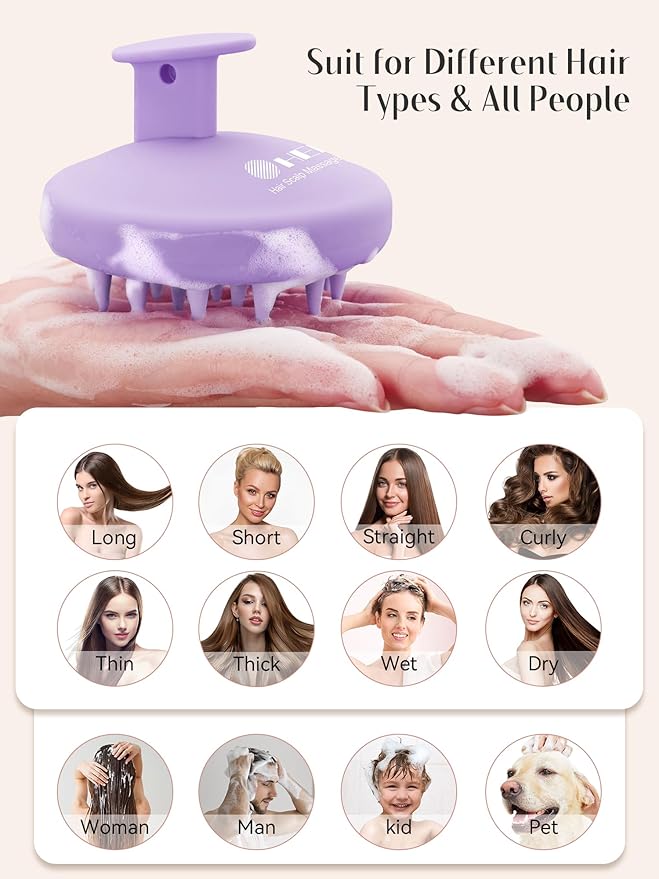 HEETA Scalp Massager Hair Growth, Scalp Scrubber with Soft Bristles, Integrated Silicone Design, Exfoliator for Dandruff Removal & Relaxation, Shampoo Brush Fit Wet Dry Hair Use, Light Purple