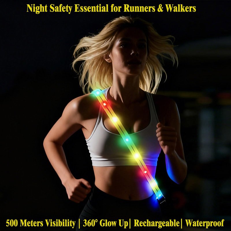xcvoc Running Lights for Runners Light Up Vest for Night Walking Neon Vest Shoulder Light Led Belt for Night Safety Wearable Led Lights Reflective Sash