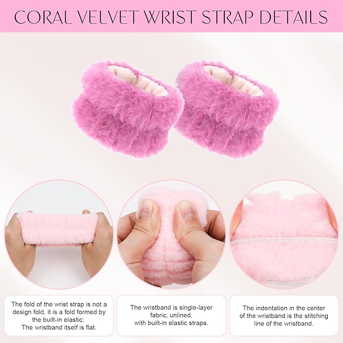 CAVETEE Hairband, 3 Piece Pink Bear Ears Makeup Headband for Women, Spa Cosmetic Elastic Headband and Wristband Set for Women Girl Wash Face Skincare Makeup Shower Spa