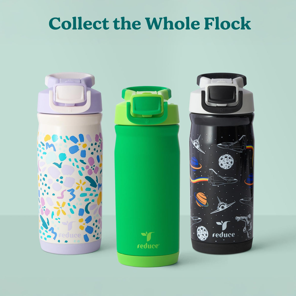 Reduce Hydrate Pro Kids 14oz Stainless Steel Insulated Water Bottle w/Straw – Spill Proof Tumbler for Kids – 30 Hour Cold Retention – Dishwasher Safe Leak-Proof Design - Clover Green
