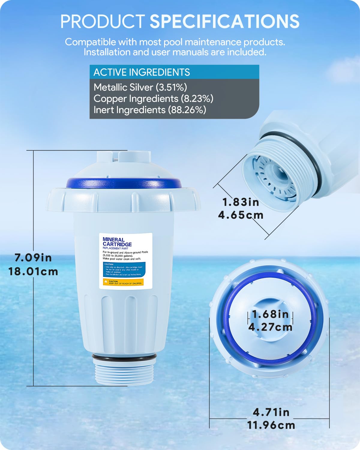 W28175 Replacement for Nature2 Express Mineral Cartridge for Pool System, for In-Ground & Above-Ground Pools up to 30,000 Gallons, W20171, W20080, W26775